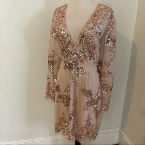 NWT Southern Fried Chics sequin dress tan/cream